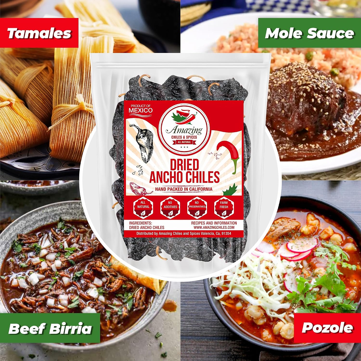 Dried Ancho Chiles Peppers 4 oz – Natural & Premium for Authentic Mexican Mole, Sauces, St