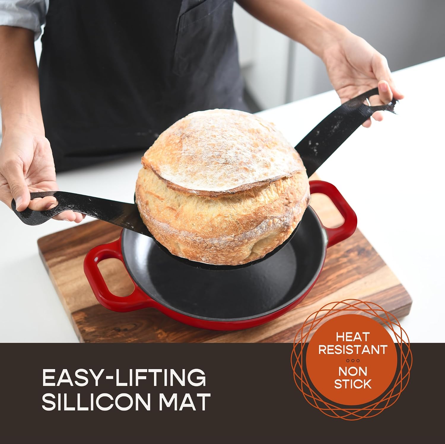 Krustic Enameled Cast Iron Dutch Oven for Sourdough Bread Baking | 6 Quart Round Pot with Lid | 10 Inch Ceramic Enamel Thick Coated Cookware Set with Non Stick Silicone Baking Mat for Cooking | 6 Qt | Red