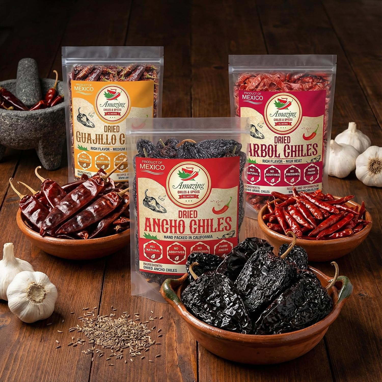 Dried Chili Peppers Variety Pack 4oz Each - Ancho