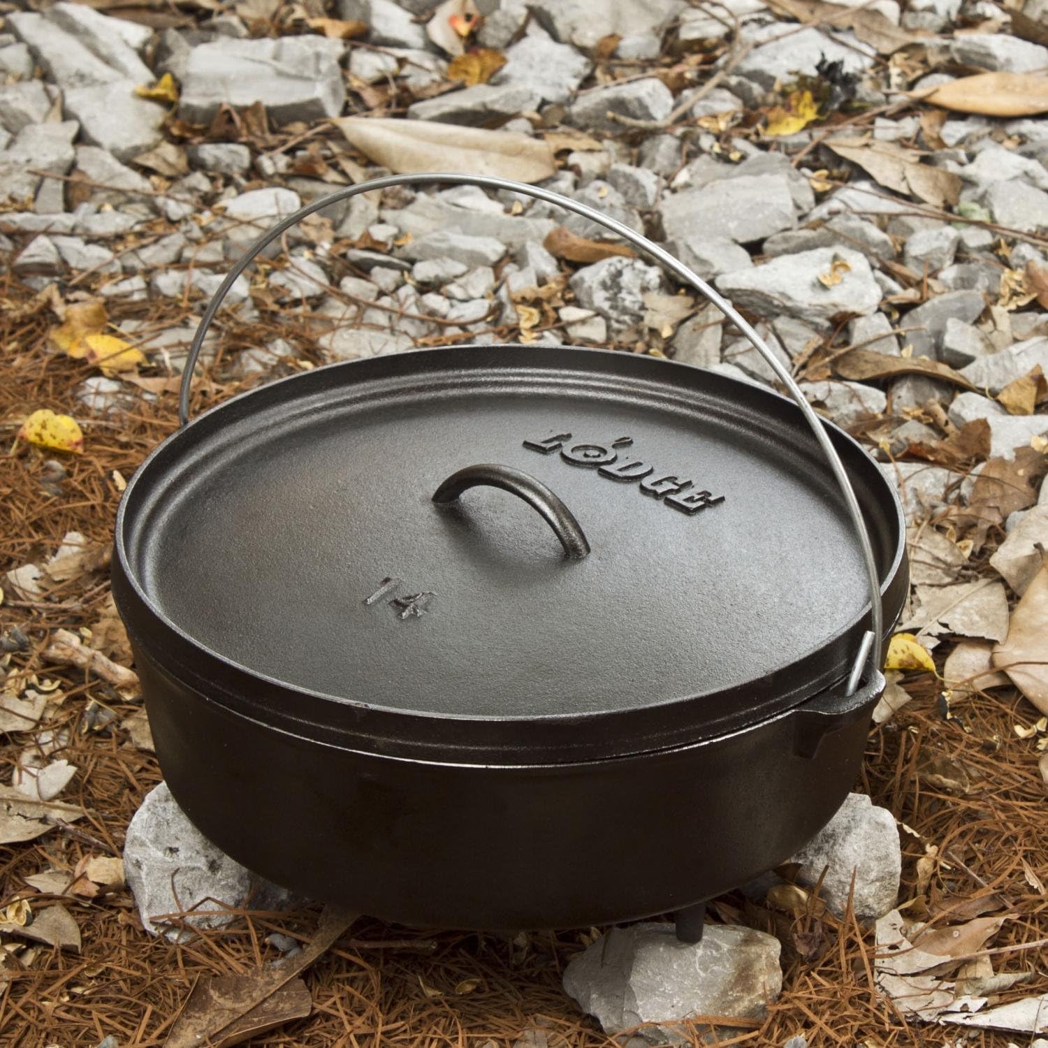 Lodge Seasoned Cast Iron Camp Dutch Oven with Lid - 6 Quart - Dual Handles - Seasoned Cast Iron Cookware with Steel Handle & Strong Lid for Heavy- Duty Camping Cookware 6 Quart Oven