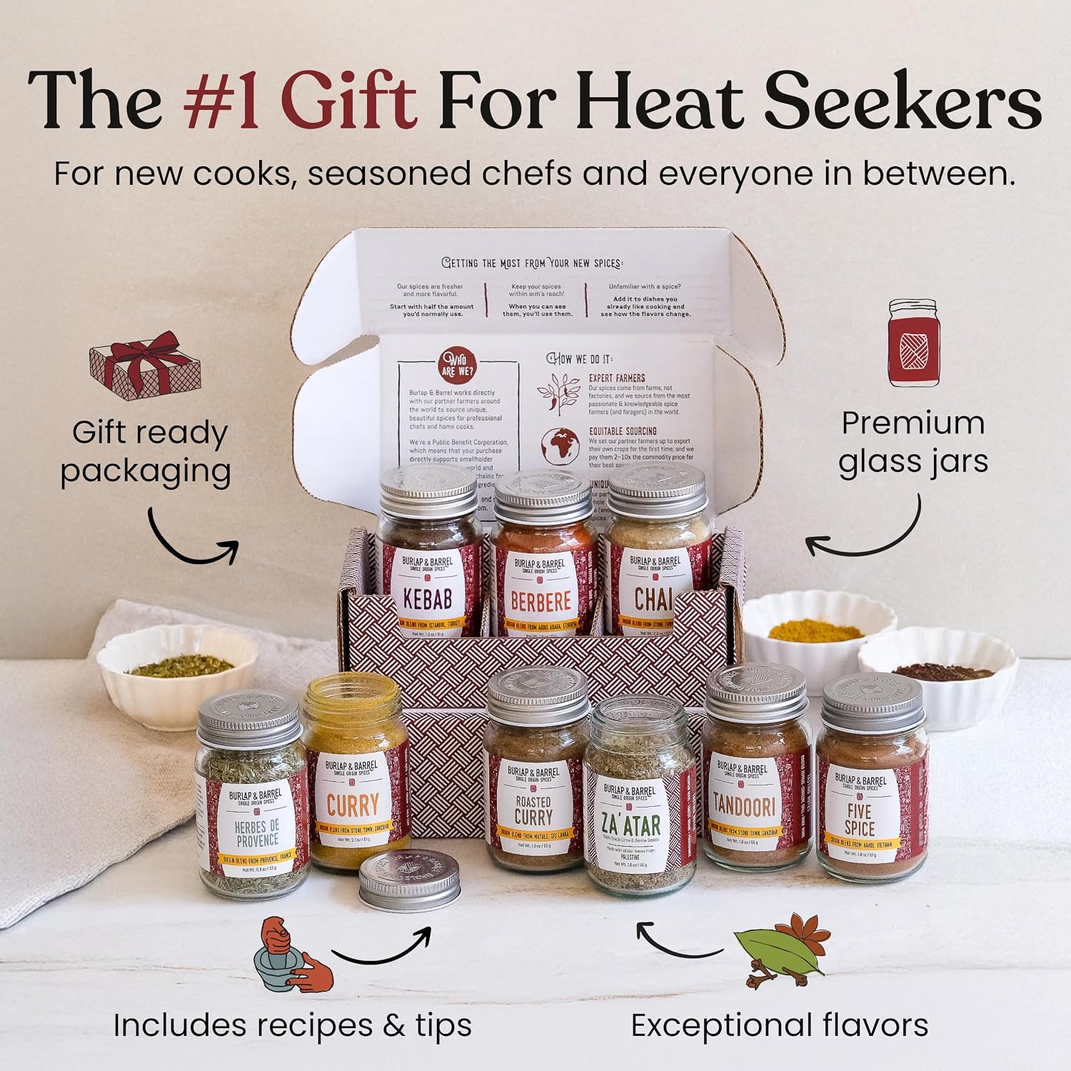 Burlap & Barrel Chili 6-Pack Gift Set- As Seen on Shark Tank! 6 of Our Favorite Chilis From Around the World- Includes Mild